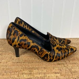 AEROSOLES Macrame Leopard Combo Leather Calf Hair Heels
